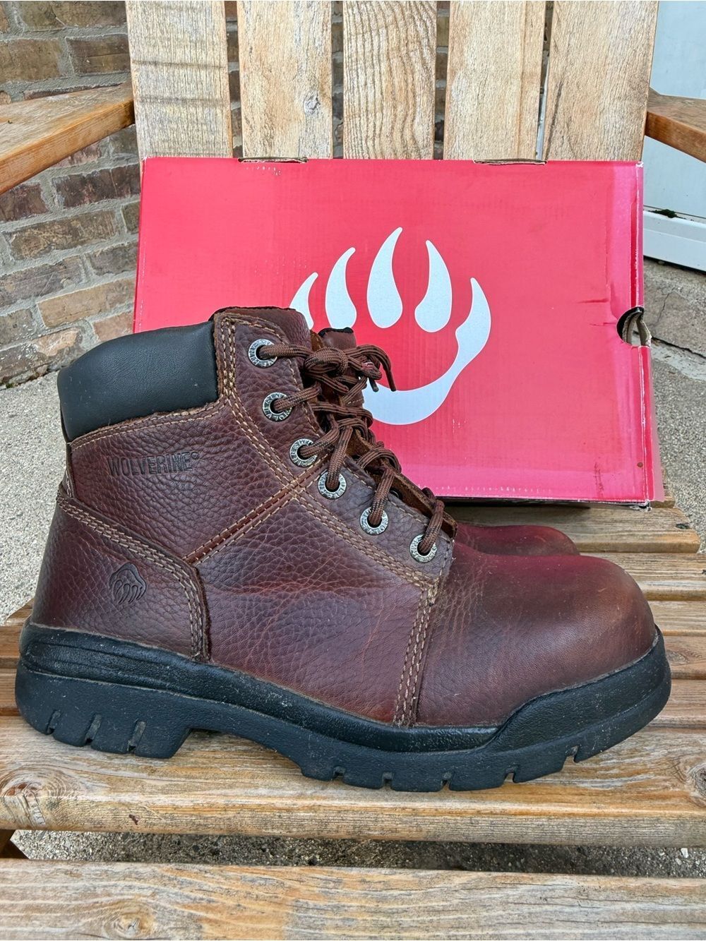 Wolverine Marquette 6-inch Steel Toe Work Boots Walnut Leather Men’s size 8